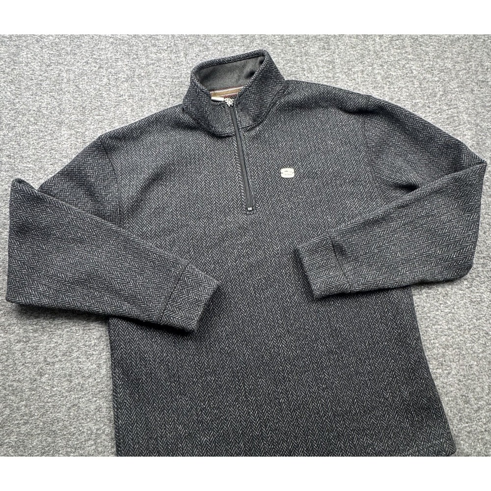 Bob Timberlake‎ Long Sleeve 1/4 Zip Pullover Sweater Men's Sz M Herringbone Gray